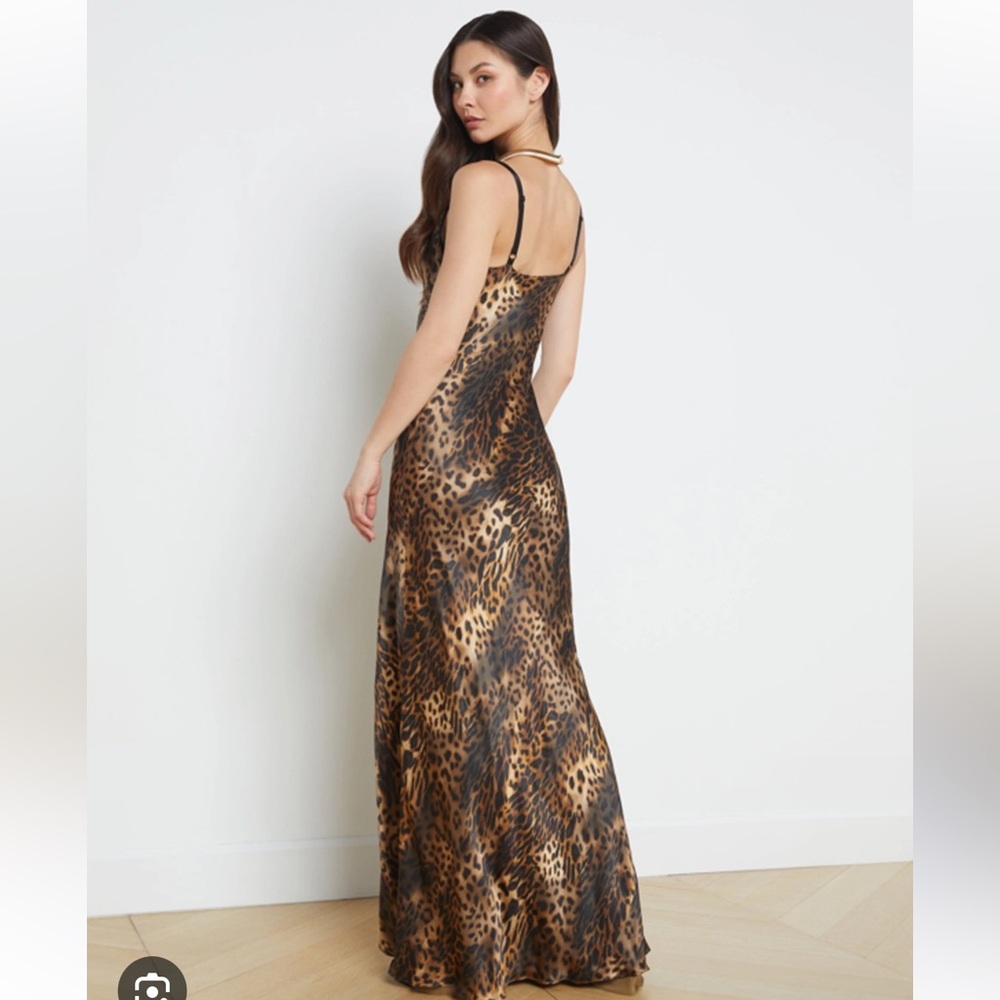 L'AGENCE Leopard Print Slip Maxi Dress in Brown and Black - Picture 2 of 9